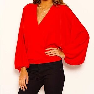 ❤️ Gorgeous Free People Red Long Puff Sleeve Blouse Top Small